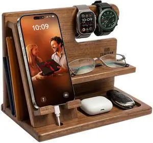 Wood Phone Docking Station for Men - Desktop or Nightstand Organizer - Birthday Gifts for Men, Dad - Anniversary Idea from Wife - Key Holder, Stand Wallet, Watch & Essentials (Earth Beige) Wood Phone Docking Station for Men - Desktop or Nightstand Organizer - Birthday Gifts for Men, Dad - Anniversary Idea from Wife - Key Holder, Stand Wallet, Watch & Essentials (Earth Beige)