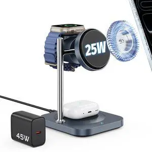 Qi2.2 Charging Station for Apple, 25W 3 in 1 Magsafe Charger Stand with Active Cooling Fan, Magnetic Wireless Charger for iPhone 17/16/15/14/13/12, Apple Watch, AirPods (with 45W Adapter) Qi2.2 Charging Station for Apple, 25W 3 in 1 Magsafe Charger Stand with Active Cooling Fan, Magnetic Wireless Charger for iPhone 17/16/15/14/13/12, Apple Watch, AirPods (with 45W Adapter)