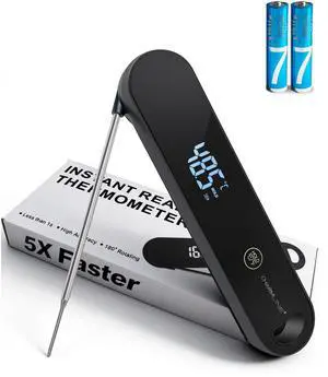 0.5 Sec Instant Read Meat Thermometer Digital, 180° Auto-Rotating Display LED, Food Thermometer for Cooking, Baking and Grilling, Dual Battery Design for Longer-Lasting Performance 0.5 Sec Instant Read Meat Thermometer Digital, 180° Auto-Rotating Display LED, Food Thermometer for Cooking, Baking and Grilling, Dual Battery Design for Longer-Lasting Performance