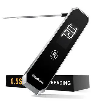 Meat Thermometer with Temp Lock & Auto-Resume, Multi-Tested 0.5 Sec Instant Read Digital Probe, IP67 Waterproof 18/8 Stainless Steel for Cooking, Grilling, BBQ, Smoker, Candy, Black Meat Thermometer with Temp Lock & Auto-Resume, Multi-Tested 0.5 Sec Instant Read Digital Probe, IP67 Waterproof 18/8 Stainless Steel for Cooking, Grilling, BBQ, Smoker, Candy, Black