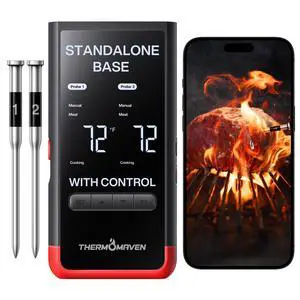 Smart Bluetooth Wireless Meat Thermometer: Standalone Base, WiFi Unlimited Range, 6 Sensors with NIST Certified Accuracy, 2 Probes for Kitchen, BBQ, Grill, Oven, Smoker, Rotisserie Smart Bluetooth Wireless Meat Thermometer: Standalone Base, WiFi Unlimited Range, 6 Sensors with NIST Certified Accuracy, 2 Probes for Kitchen, BBQ, Grill, Oven, Smoker, Rotisserie
