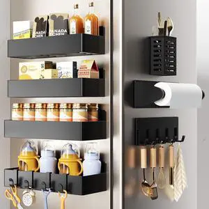 Magnetic Spice Rack for Refrigerator,7 Pack Magnetic Shelf,Fridge Magnet Organizer with Paper Towel Holder,Utensils Racks,Hook Rack,Fridge Organizers and Storage Black(7 Pack) Magnetic Spice Rack for Refrigerator,7 Pack Magnetic Shelf,Fridge Magnet Organizer with Paper Towel Holder,Utensils Racks,Hook Rack,Fridge Organizers and Storage Black(7 Pack)