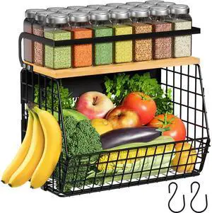 Magnetic Shelf for Fridge with Wood Lid, Fruit Potato and Onion Storage Bins, Pantry Organizers & Storage, Large Container Magnetic Spice Rack for Refrigerator, Kitchen Counter, Cabinet Magnetic Shelf for Fridge with Wood Lid, Fruit Potato and Onion Storage Bins, Pantry Organizers & Storage, Large Container Magnetic Spice Rack for Refrigerator, Kitchen Counter, Cabinet