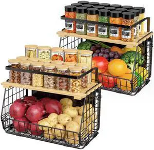Magnetic Shelf for Fridge with Lid: 2 Pack Fruit Potato and Onion Storage Bin - Magnetic Spice Rack for Refrigerator & Kitchen Counter - Pantry Organizers and Storage Magnetic Shelf for Fridge with Lid: 2 Pack Fruit Potato and Onion Storage Bin - Magnetic Spice Rack for Refrigerator & Kitchen Counter - Pantry Organizers and Storage