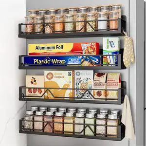 16.9 Inch Wide Large Capacity Magnetic Spice Rack for Refrigerator,4 Pack Metal Fridge Shelf Apartment Essentials Fridge Organizer Magnetic Storage Fridge Magnet Organizer(Black) 16.9 Inch Wide Large Capacity Magnetic Spice Rack for Refrigerator,4 Pack Metal Fridge Shelf Apartment Essentials Fridge Organizer Magnetic Storage Fridge Magnet Organizer(Black)