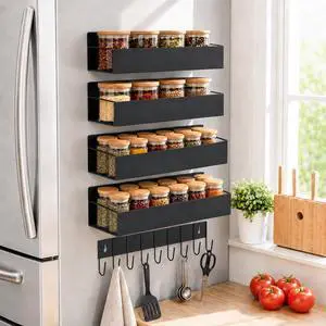 Metal Magnetic Spice Rack 4 Pack with Hook Heavy-Duty Metal Magnetic Spice Rack 4 Pack with Hook Heavy-Duty
