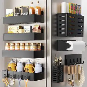 Magnetic Spice Rack for Refrigerator,8 Pack Magnetic Shelf,Fridge Magnet Organizer with Paper Towel Holder,Utensils Racks,Hook Rack,Deepened Basket,Fridge Organizers and Storage Black(8 Pack) Magnetic Spice Rack for Refrigerator,8 Pack Magnetic Shelf,Fridge Magnet Organizer with Paper Towel Holder,Utensils Racks,Hook Rack,Deepened Basket,Fridge Organizers and Storage Black(8 Pack)