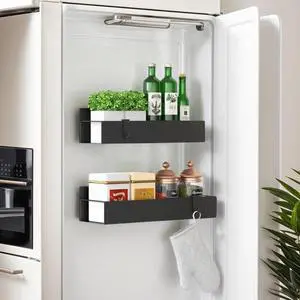 2 Pack Magnetic Spice Storage Rack Organizer for Refrigerator and Oven, Moveable Magnetic Spice Organizer, Black Metal Strong Magnetic Shelf for Fridge and Microwave Oven 2 Pack Magnetic Spice Storage Rack Organizer for Refrigerator and Oven, Moveable Magnetic Spice Organizer, Black Metal Strong Magnetic Shelf for Fridge and Microwave Oven
