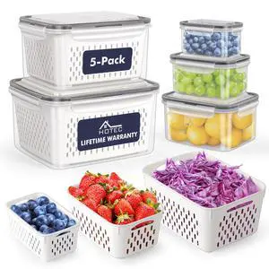5-Pack Large Fruit Storage Container for Fridge Leak proof with Removable Colander, BPA Free Dishwasher & microwave safe Largest 4.15L 5-Pack Large Fruit Storage Container for Fridge Leak proof with Removable Colander, BPA Free Dishwasher & microwave safe Largest 4.15L