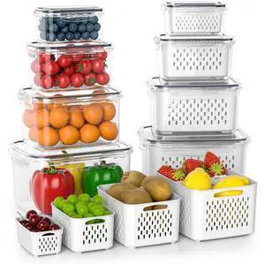 Fruit Storage Containers for Fridge with Removable Colander, 8 Pack Fruit Containers for Fridge with 2 Function Divider Plate, Airtight Storage Container to Keep Berry Fruit Fresh, Dishwasher Safe Fruit Storage Containers for Fridge with Removable Colander, 8 Pack Fruit Containers for Fridge with 2 Function Divider Plate, Airtight Storage Container to Keep Berry Fruit Fresh, Dishwasher Safe