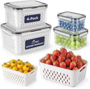 4-Pack Large Fruit Storage Container for Fridge Leak proof with Removable Colander, BPA Free Dishwasher & microwave safe Largest 3.15L 4-Pack Large Fruit Storage Container for Fridge Leak proof with Removable Colander, BPA Free Dishwasher & microwave safe Largest 3.15L