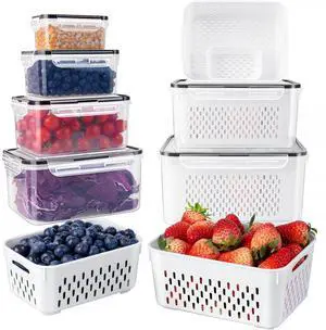 Fruit Storage Containers for Fridge with Removable Colander, Airtight Food Storage Container, Dishwasher Safe Produce Saver for Refrigerator, Keep Berry Fruit Fresh Longer 6 pcs Large Clear Fruit Storage Containers for Fridge with Removable Colander, Airtight Food Storage Container, Dishwasher Safe Produce Saver for Refrigerator, Keep Berry Fruit Fresh Longer 6 pcs Large Clear