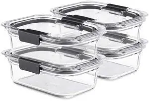 Brilliance Glass Food Storage Containers, 3.2 Cup, Set of 4, BPA-Free, Leak-Proof, Clear Brilliance Glass Food Storage Containers, 3.2 Cup, Set of 4, BPA-Free, Leak-Proof, Clear