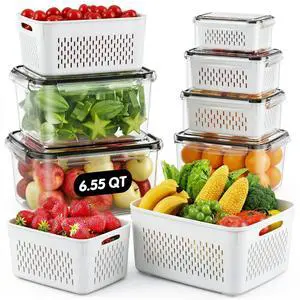 Fruit Storage Containers for Fridge - 6 Pack Produce Storage Containers with Removable Colander, Leakproof Refrigerator Fruit Organizers Keep Berry Veggie Salad Meat Fresh Longer, Largest 6.55 Quart Fruit Storage Containers for Fridge - 6 Pack Produce Storage Containers with Removable Colander, Leakproof Refrigerator Fruit Organizers Keep Berry Veggie Salad Meat Fresh Longer, Largest 6.55 Quart