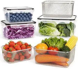 3 PCS Large Fruit storage Containers for Fridge - Leakproof Food Storage Containers with Stainless Steel Colander - Dishwasher safe Produce Containers Keep Fruits, Vegetables, Berry, Meat Fresh longer 3 PCS Large Fruit storage Containers for Fridge - Leakproof Food Storage Containers with Stainless Steel Colander - Dishwasher safe Produce Containers Keep Fruits, Vegetables, Berry, Meat Fresh longer