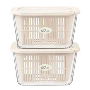 Glass Food Storage Containers with Glass Lids, Microwave Safe Food Container Set, Aitight Meal Prep Container Set, BPA Free, 2 extra Colanders, LeakProof, 2 Pack of 60oz Glass Food Storage Containers with Glass Lids, Microwave Safe Food Container Set, Aitight Meal Prep Container Set, BPA Free, 2 extra Colanders, LeakProof, 2 Pack of 60oz