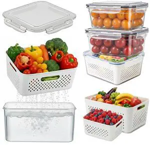 5 Pack Large Fruit Storage Containers for Fridge with Removable Colander-Plastic Food Storage Containers with Lids Airtight-Leak Proof Refrigerator Organizers and Storage of Vegetable -Produce Storage 5 Pack Large Fruit Storage Containers for Fridge with Removable Colander-Plastic Food Storage Containers with Lids Airtight-Leak Proof Refrigerator Organizers and Storage of Vegetable -Produce Storage