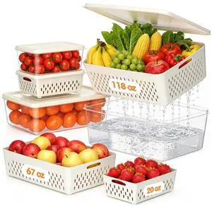 Fruit Storage Containers for Fridge with Soft Lid - 4 Pack Food Storage Container with Removable Colander, Airtight Produce Saver Containers Keep Berry, Fruits, Vegetables, Meet Fresh Longer Fruit Storage Containers for Fridge with Soft Lid - 4 Pack Food Storage Container with Removable Colander, Airtight Produce Saver Containers Keep Berry, Fruits, Vegetables, Meet Fresh Longer