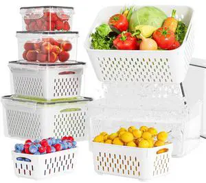 5 Pack Fruit Storage Containers for Fridge with Removable Colanders - Food Storage Containers with Lids, BPA-Free Produce Containers Keep Fruits, Vegetables, Berry, Meat Fresh Longer 5 Pack Fruit Storage Containers for Fridge with Removable Colanders - Food Storage Containers with Lids, BPA-Free Produce Containers Keep Fruits, Vegetables, Berry, Meat Fresh Longer