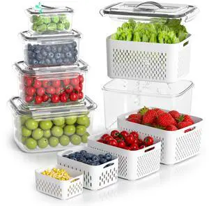 Fruit Storage Containers for Fridge - 5 Size Berry Containers for Fridge Keep Fresh with Colanders and Vent Handle Lids, Clear Vegetable Storage Containers for Refrigerator, Lettuce Keeper Fruit Storage Containers for Fridge - 5 Size Berry Containers for Fridge Keep Fresh with Colanders and Vent Handle Lids, Clear Vegetable Storage Containers for Refrigerator, Lettuce Keeper