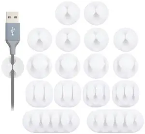 Desk Cable Management Cord Organizer, 16 Pack White Self Adhesive Cord Holder Cable Clips, Ideal Cable Organizer Wire Keeper for Desk, Nightstand, Phone Charger, Computer, Home, Office, Car Desk Cable Management Cord Organizer, 16 Pack White Self Adhesive Cord Holder Cable Clips, Ideal Cable Organizer Wire Keeper for Desk, Nightstand, Phone Charger, Computer, Home, Office, Car