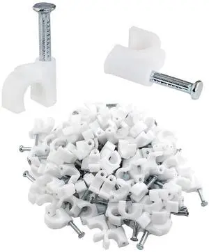 100Pcs Nail Cable Clips with Steel Nail, 6mm White Cable Wire Management Clips for Ethernet Cable, Telephone Cable, TV Wire Cable, Print Cable 100Pcs Nail Cable Clips with Steel Nail, 6mm White Cable Wire Management Clips for Ethernet Cable, Telephone Cable, TV Wire Cable, Print Cable