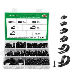 Cable Clips for Cable Management Cord Organizer, 6 Sizes 300 PCS Nylon R-Type, 3/16'' 1/4'' 3/8'' 1/2'' 3/4'' 1'' Black Plastic Screw Mounting Cord Fastener Clamp Assortment Kit with M4 Screws Cable Clips for Cable Management Cord Organizer, 6 Sizes 300 PCS Nylon R-Type, 3/16'' 1/4'' 3/8'' 1/2'' 3/4'' 1'' Black Plastic Screw Mounting Cord Fastener Clamp Assortment Kit with M4 Screws