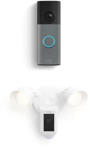 Battery Doorbell (newest model), Speckled Gray with Floodlight Cam Plus, White Battery Doorbell (newest model), Speckled Gray with Floodlight Cam Plus, White