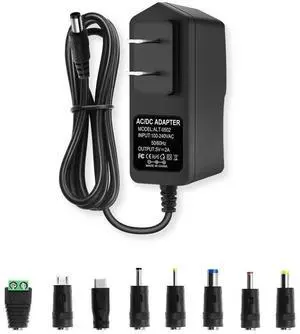 5V 2A Power Supply Adapter, AC to DC 5V Power Adapter Cord, 100-240 50/60Hz AC Input to DC 5Volt 2Amp Universal Transformer, 5.5mm x 2.5mm Plug & 8 Tips 5V 2A Power Supply Adapter, AC to DC 5V Power Adapter Cord, 100-240 50/60Hz AC Input to DC 5Volt 2Amp Universal Transformer, 5.5mm x 2.5mm Plug & 8 Tips