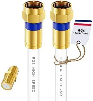 Cable 3ft/6ft/10ft/15ft/25ft/50ft/60ft/75ft/100ft, RG6 Coax Cable Extender with Gold F-Type Connector, High Speed Internet for HD TV, Modem, Digital Antenna, Satellite, White(1.5ft) Cable 3ft/6ft/10ft/15ft/25ft/50ft/60ft/75ft/100ft, RG6 Coax Cable Extender with Gold F-Type Connector, High Speed Internet for HD TV, Modem, Digital Antenna, Satellite, White(1.5ft)