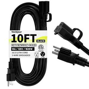 16/3 Black Indoor Outdoor Extension Cord 10 Ft Waterproof, Extension Cord with 3 Prong Grounded Plug,13A 1625W 16AWG SJTW, Flexible Weatherproof Power Cable for Offices, Gardens and Lawns 16/3 Black Indoor Outdoor Extension Cord 10 Ft Waterproof, Extension Cord with 3 Prong Grounded Plug,13A 1625W 16AWG SJTW, Flexible Weatherproof Power Cable for Offices, Gardens and Lawns