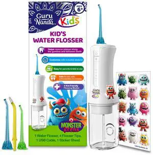 Kids Water Flosser Portable Oral Irrigator for Children Ages 6+, 4 Gentle Modes, 4 Nozzles, 2-Min Smart Timer, Cordless, BPA-Free, Monster Frens Theme Kids Floss for Braces, Sensitive Gums Kids Water Flosser Portable Oral Irrigator for Children Ages 6+, 4 Gentle Modes, 4 Nozzles, 2-Min Smart Timer, Cordless, BPA-Free, Monster Frens Theme Kids Floss for Braces, Sensitive Gums