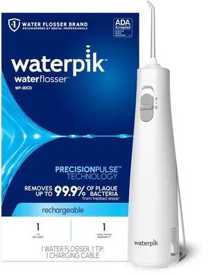 Cordless 1100 Rechargeable Portable Water Flosser for Teeth Cleaning and Flossing, Travel, Braces Care, Healthier Gums, Waterproof for Shower, ADA Accepted, WF-30CD White, Packaging May Vary Cordless 1100 Rechargeable Portable Water Flosser for Teeth Cleaning and Flossing, Travel, Braces Care, Healthier Gums, Waterproof for Shower, ADA Accepted, WF-30CD White, Packaging May Vary