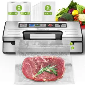 95kPa Precision Vacuum Sealer Machine, Double Heat Seal for Dry/Moist Food, Easy-Lock Handle, Built-in Bag Storage & Cutter, Progress Display, Pulse Mode, Removable Drip Tray, Silver 95kPa Precision Vacuum Sealer Machine, Double Heat Seal for Dry/Moist Food, Easy-Lock Handle, Built-in Bag Storage & Cutter, Progress Display, Pulse Mode, Removable Drip Tray, Silver