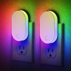 Plug in Night Light, RGB Night Lights Plug into Wall with Foldable Plug 2 Pack, Dusk to Dawn Light Sensor Nightlight with Multi Lighting Modes, Color Changing Night Light for Bedroom Hallway Plug in Night Light, RGB Night Lights Plug into Wall with Foldable Plug 2 Pack, Dusk to Dawn Light Sensor Nightlight with Multi Lighting Modes, Color Changing Night Light for Bedroom Hallway