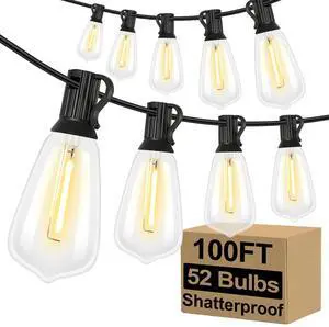 LED Outdoor String Lights 100FT Patio Lights with 52 Shatterproof ST38 Vintage Edison Bulbs, Outside Hanging Light Waterproof for Porch, Deck, Garden, Backyard, Balcony, 2700K Dimmable LED Outdoor String Lights 100FT Patio Lights with 52 Shatterproof ST38 Vintage Edison Bulbs, Outside Hanging Light Waterproof for Porch, Deck, Garden, Backyard, Balcony, 2700K Dimmable