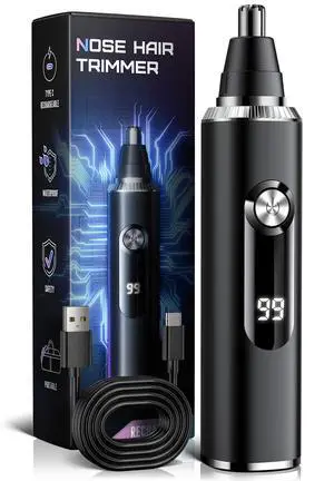 Nose Hair Trimmer for Men and Women, USB Rechargeable Electric Facial and Ear Hair Remover with LED Display, Dual-Edge Blades for Smooth, Painless Eyebrow Grooming (Black) Nose Hair Trimmer for Men and Women, USB Rechargeable Electric Facial and Ear Hair Remover with LED Display, Dual-Edge Blades for Smooth, Painless Eyebrow Grooming (Black)