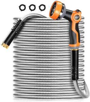 Metal Garden Hose 100FT, Stainless Steel Water Hose with Nozzle, Flexible, Lightweight, Puncture Proof, Never Kink & Tangle, Heavy Duty Garden Hose for Yard and Outdoor Metal Garden Hose 100FT, Stainless Steel Water Hose with Nozzle, Flexible, Lightweight, Puncture Proof, Never Kink & Tangle, Heavy Duty Garden Hose for Yard and Outdoor