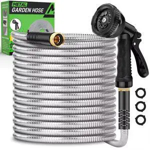 Garden Hose 50ft, Heavy Duty Stainless Steel Water Hose with 10 Functional Nozzles, No Kink, Lightweight and Flexible, Easy to Use and Store, Strong and Sturdy, Suitable for Yard and Lawn Garden Hose 50ft, Heavy Duty Stainless Steel Water Hose with 10 Functional Nozzles, No Kink, Lightweight and Flexible, Easy to Use and Store, Strong and Sturdy, Suitable for Yard and Lawn