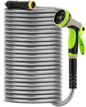 Metal Garden Hose with 10 Functions Spray Nozzle, 100 Feet, No Kink Metal Garden Hose with 10 Functions Spray Nozzle, 100 Feet, No Kink