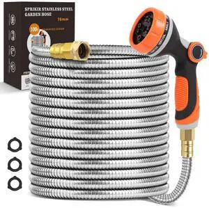 Metal Garden Hose 100 ft, Stainless Steel Water Hose 100ft with 10 Function Nozzle & 3/4 Copper Fitting, Heavy Duty & Flexible, Kink Free & Lightweight for Yard, Outdoor, Lawn, Patio & Car Metal Garden Hose 100 ft, Stainless Steel Water Hose 100ft with 10 Function Nozzle & 3/4 Copper Fitting, Heavy Duty & Flexible, Kink Free & Lightweight for Yard, Outdoor, Lawn, Patio & Car