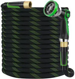 Garden Hose 100 ft, Non-Expandable Ultra-Lightweight Flexible Hose with 360° Dual-End Anti-Kink Design, 10-Pattern Spray Nozzle, 500 PSI Leak-Proof, 96-Strand Braided Fabric, Storage Strap Garden Hose 100 ft, Non-Expandable Ultra-Lightweight Flexible Hose with 360° Dual-End Anti-Kink Design, 10-Pattern Spray Nozzle, 500 PSI Leak-Proof, 96-Strand Braided Fabric, Storage Strap