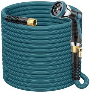 Garden Hose 100 ft, Non-Expandable Lightweight Water Hose, 360° Swivel Anti-Kink Fittings, 10-Pattern Spray Nozzle & Shut-Off Valve, Flexible Water Hose for Yard, Lawn, Car Wash, Blue Garden Hose 100 ft, Non-Expandable Lightweight Water Hose, 360° Swivel Anti-Kink Fittings, 10-Pattern Spray Nozzle & Shut-Off Valve, Flexible Water Hose for Yard, Lawn, Car Wash, Blue