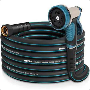 Garden Hose 25 ft x 5/8" with Nozzle, Water Hose Heavy Duty Flexible, Lightweight Kink-less Hybrid Hose with Swivel Handle, Male to Female Fittings Garden Hose 25 ft x 5/8" with Nozzle, Water Hose Heavy Duty Flexible, Lightweight Kink-less Hybrid Hose with Swivel Handle, Male to Female Fittings