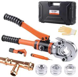 Press Copper Pipe Crimper Tool Kit with 3 Dies (1/2" 3/4" 1") for Plumbing & Water Heating, Includes Copper Tube Cutter and Burr Tool Press Copper Pipe Crimper Tool Kit with 3 Dies (1/2" 3/4" 1") for Plumbing & Water Heating, Includes Copper Tube Cutter and Burr Tool
