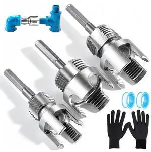 3 Pcs PVC Pipe Threader Kit Integrated Internal & External Threading Tool for 1/2", 3/4" & 1" Plastic Pipes, Drill-Compatible Pipe Thread Cutting Set for Plumbing Repairs 3 Pcs PVC Pipe Threader Kit Integrated Internal & External Threading Tool for 1/2", 3/4" & 1" Plastic Pipes, Drill-Compatible Pipe Thread Cutting Set for Plumbing Repairs