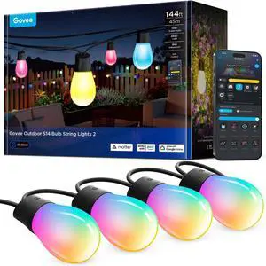 Bulb Outdoor String Lights 2, 144ft Smart RGBIC Warm White Lights with 45 LED Bulbs(3 Ropes of 48ft), 111 Scene Modes for Patio Decor, IP66 Compatible with Alexa, Google, Matter, APP Control Bulb Outdoor String Lights 2, 144ft Smart RGBIC Warm White Lights with 45 LED Bulbs(3 Ropes of 48ft), 111 Scene Modes for Patio Decor, IP66 Compatible with Alexa, Google, Matter, APP Control