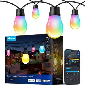 Bulb Outdoor String Lights 2, 96ft Smart RGBIC Warm White Lights with 30 LED Bulbs(2 Ropes of 48ft), 111 Scene Modes for Patio Decor, IP66 Compatible with Alexa, Google, Matter, APP Control Bulb Outdoor String Lights 2, 96ft Smart RGBIC Warm White Lights with 30 LED Bulbs(2 Ropes of 48ft), 111 Scene Modes for Patio Decor, IP66 Compatible with Alexa, Google, Matter, APP Control