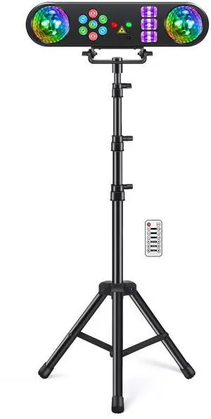 DJ Lights with Stand, 5 in 1 Party Bar Light Set with Rotating Ball, Strobe, UV, Colorful LED Par Light and Pattern, Sound Activated DJ Lighting System for Disco Stage Gig Band Wedding DJ Lights with Stand, 5 in 1 Party Bar Light Set with Rotating Ball, Strobe, UV, Colorful LED Par Light and Pattern, Sound Activated DJ Lighting System for Disco Stage Gig Band Wedding
