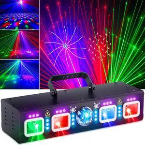 DJ Lights for Parties, Pro 6 in 1 DMX & Sound Activated Laser Light Show Machine with Disco Ball Light, RGBW & UV Strobe Party Lights Indoor for Rave Club Dance Bar Gig DJ Lighting DJ Lights for Parties, Pro 6 in 1 DMX & Sound Activated Laser Light Show Machine with Disco Ball Light, RGBW & UV Strobe Party Lights Indoor for Rave Club Dance Bar Gig DJ Lighting
